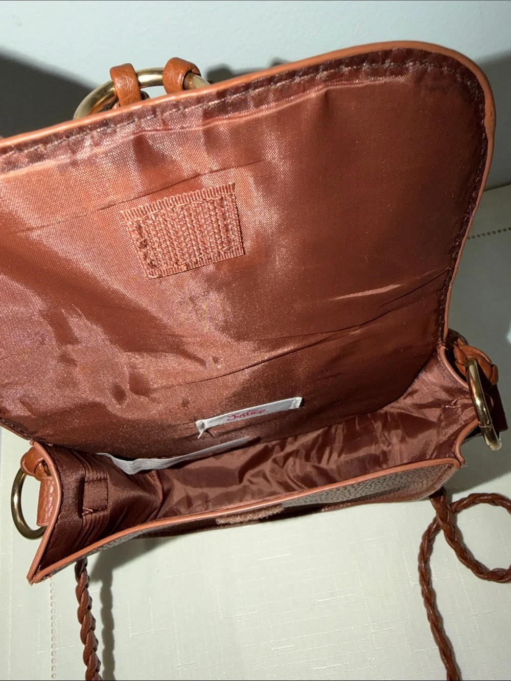 Justice Brown Faux Leather Braided Tasseled Western Cowgirl Crossbody Bag